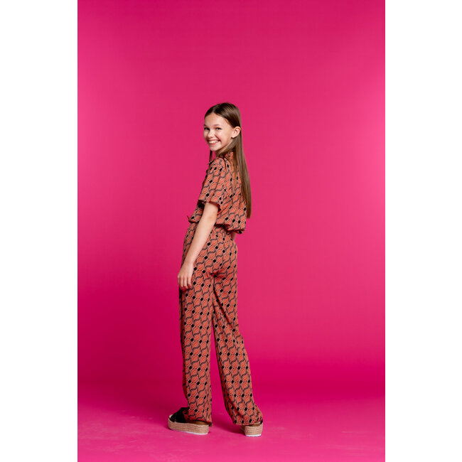 Geisha Meisjes blouse AOP - licht terra/zwart