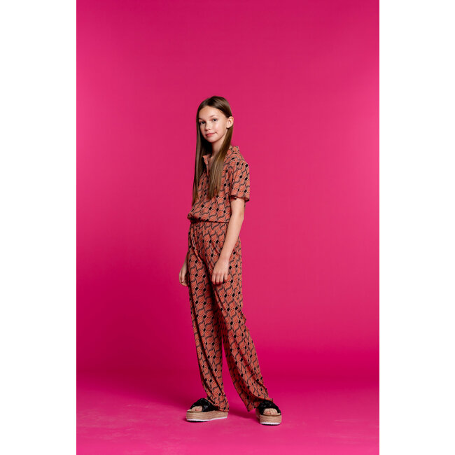 Geisha Meisjes blouse AOP - licht terra/zwart