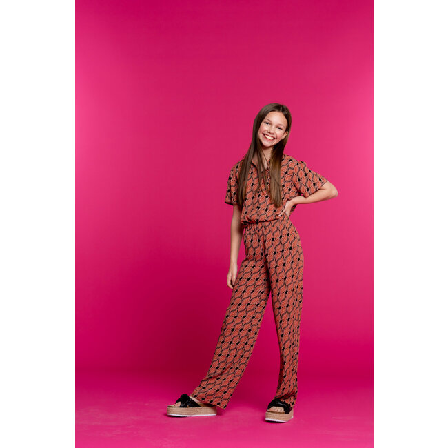 Geisha Meisjes blouse AOP - licht terra/zwart