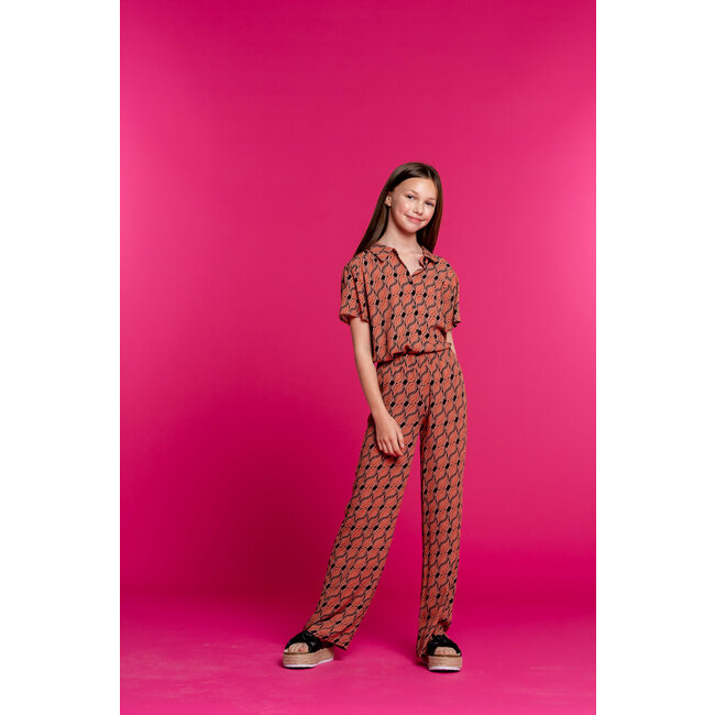 Geisha Meisjes blouse AOP - licht terra/zwart