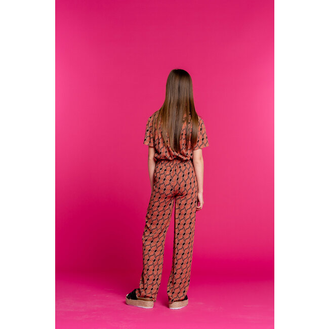 Geisha Meisjes blouse AOP - licht terra/zwart