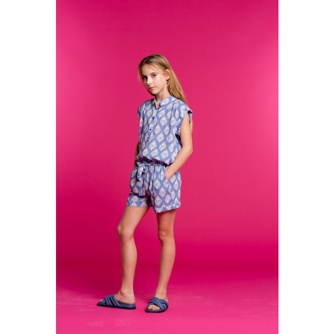 Geisha Meisjes blouse print - blauw/off wit