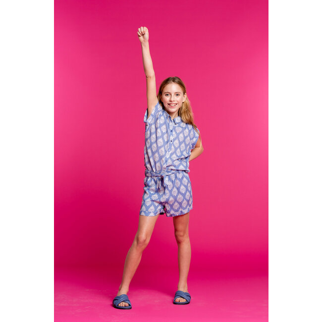 Geisha Meisjes blouse print - blauw/off wit