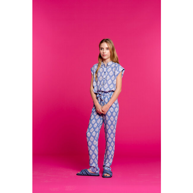 Geisha Meisjes blouse print - blauw/off wit