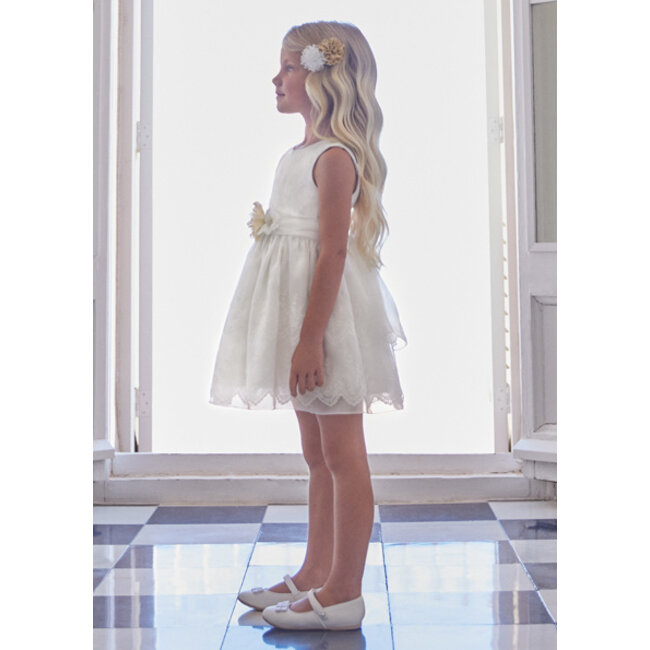 Abel & Lula Meisjes jurk organza borduursel - Wit