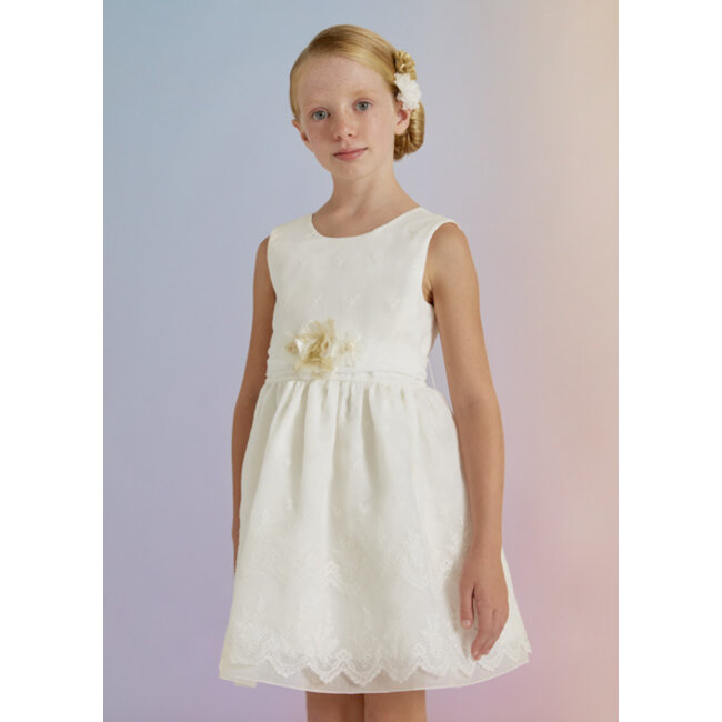 Abel & Lula Meisjes jurk organza borduursel - Wit