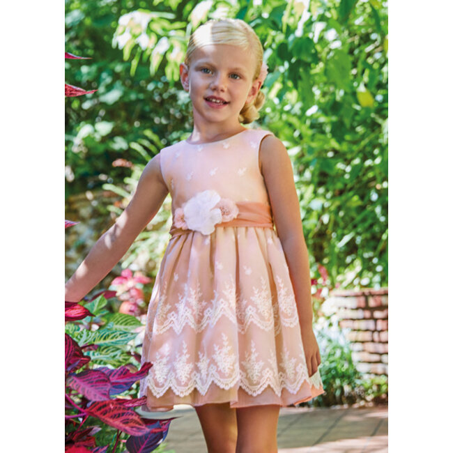 Abel & Lula Meisjes jurk organza borduursel - Roze