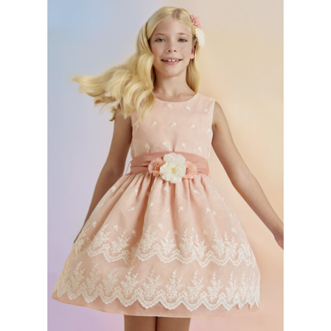 Abel & Lula Meisjes jurk organza borduursel - Roze