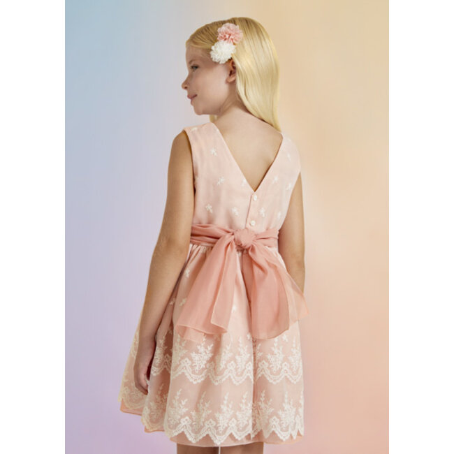 Abel & Lula Meisjes jurk organza borduursel - Roze