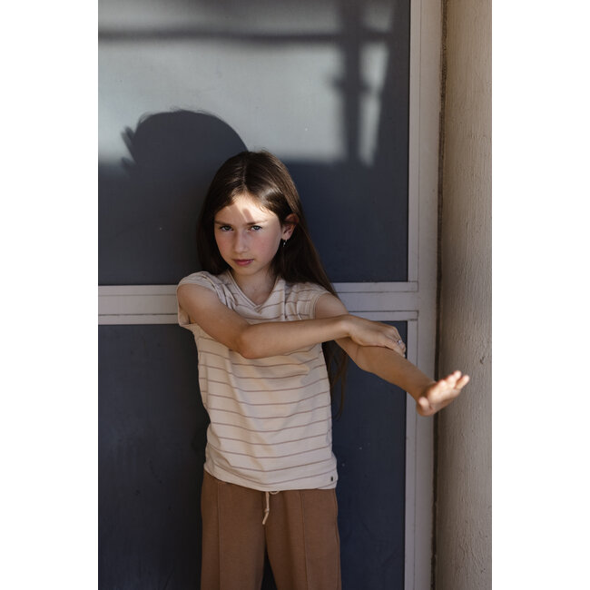 LEVV Meisjes t-shirt - Delphi - AOP Creme streep