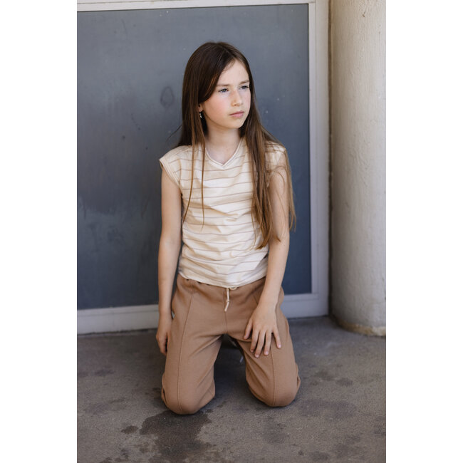 LEVV Meisjes t-shirt - Delphi - AOP Creme streep