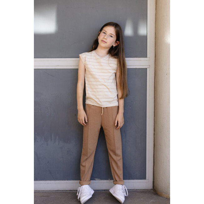 LEVV Meisjes t-shirt - Delphi - AOP Creme streep