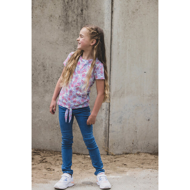 Tygo & Vito Meisjes t-shirt met knoop AOP - Mint blauw