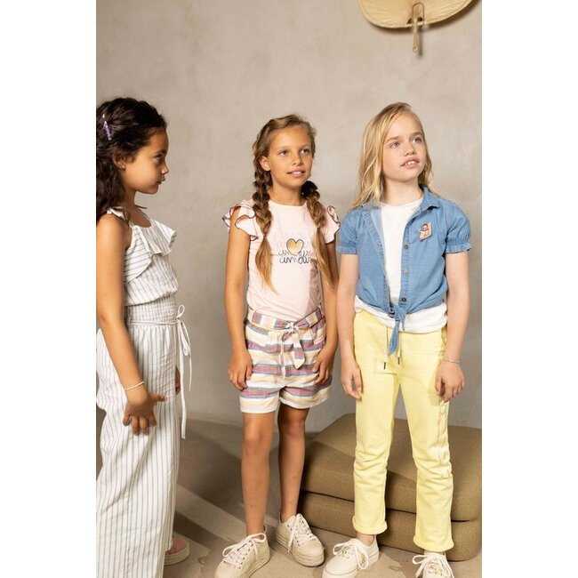 Like Flo Meisjes blouse met knoop - Lt denim