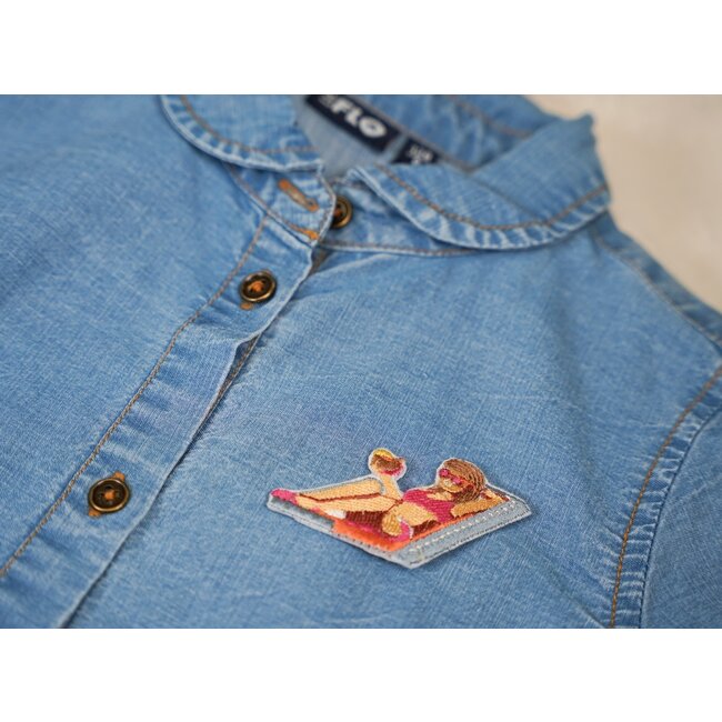 Like Flo Meisjes blouse met knoop - Lt denim