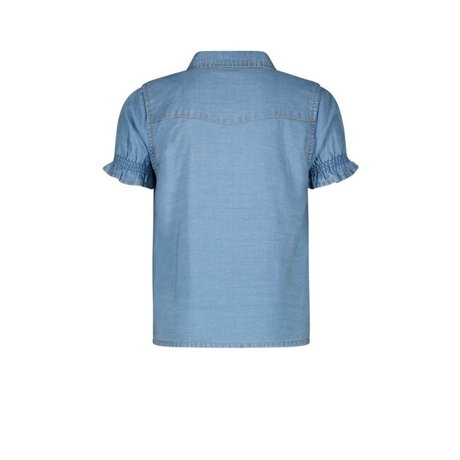 Like Flo Meisjes blouse met knoop - Lt denim