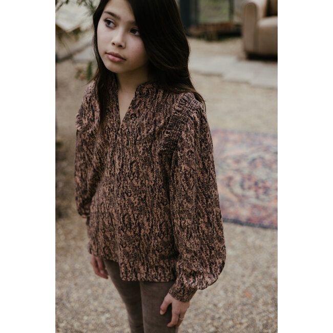 LEVV Meisjes blouse - Filou - AOP vlokken bruin