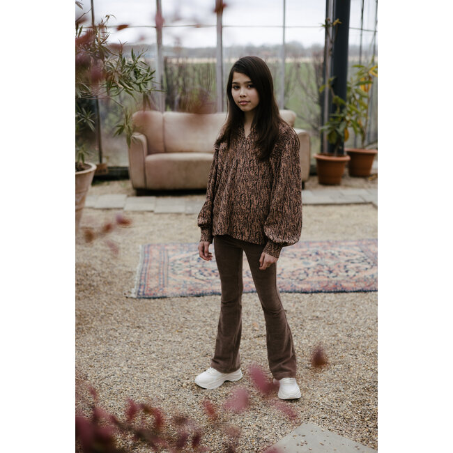 LEVV Meisjes blouse - Filou - AOP vlokken bruin