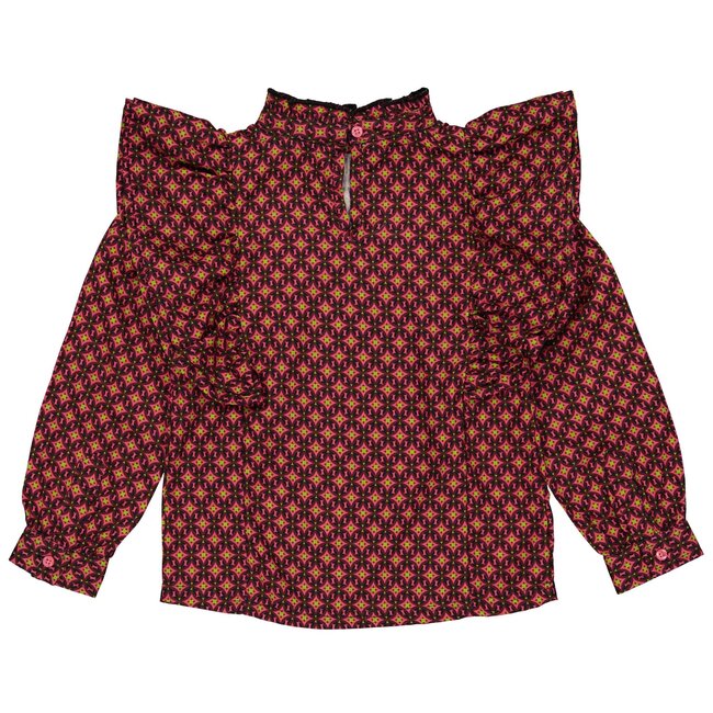 Quapi Meisjes blouse - Alexia - AOP retro lime groen