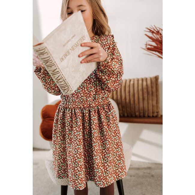 B.Nosy Meisjes jurk bloemenprint bruin - Bibi - Floral beyond AOP