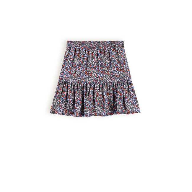 NoBell Meisjes rok bloemen - Nadine - Grijs navy blauw