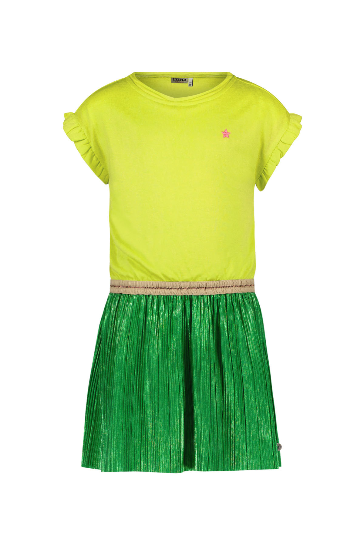 Like Flo Meisjes jurk glitter metallic Lime groen HappyBee