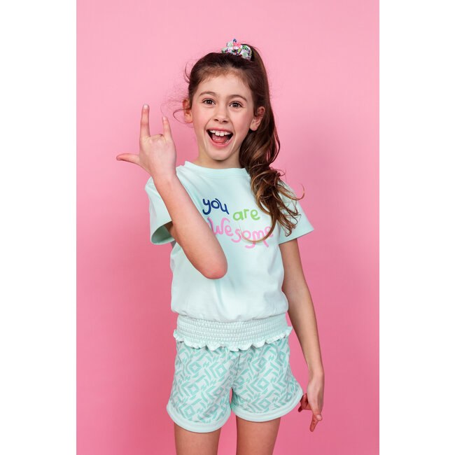 MAYCE Meisjes sweat short - Mint groen AOP