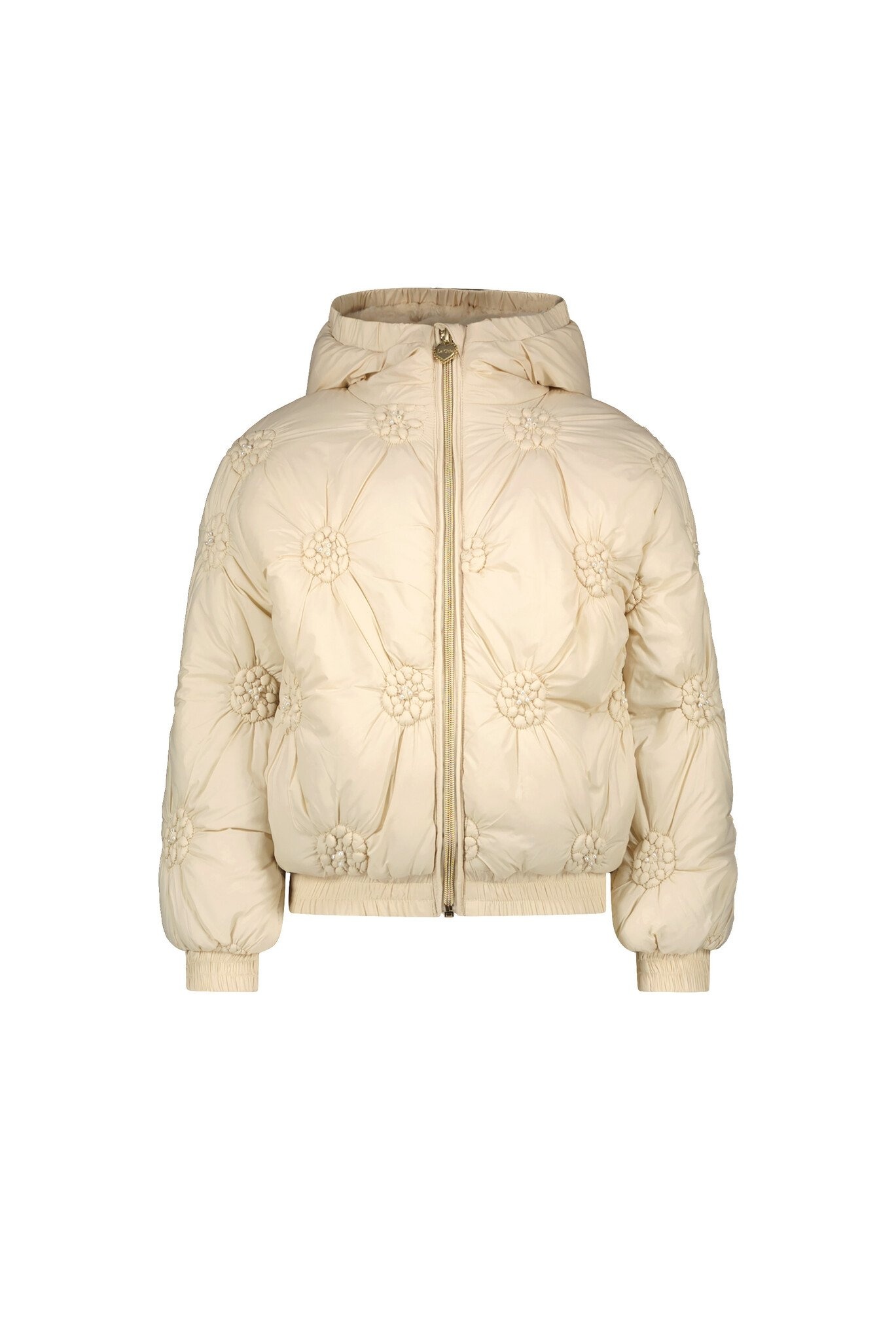 Le Chic Meisjes winterjas bloemen Bardot Oatmeal Elite