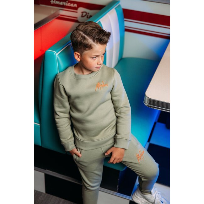 Malelions Sweater signature gestreept - Zeegras / Oranje