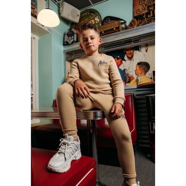 Malelions Sweater signature gestreept - Licht bruin / Navy blauw