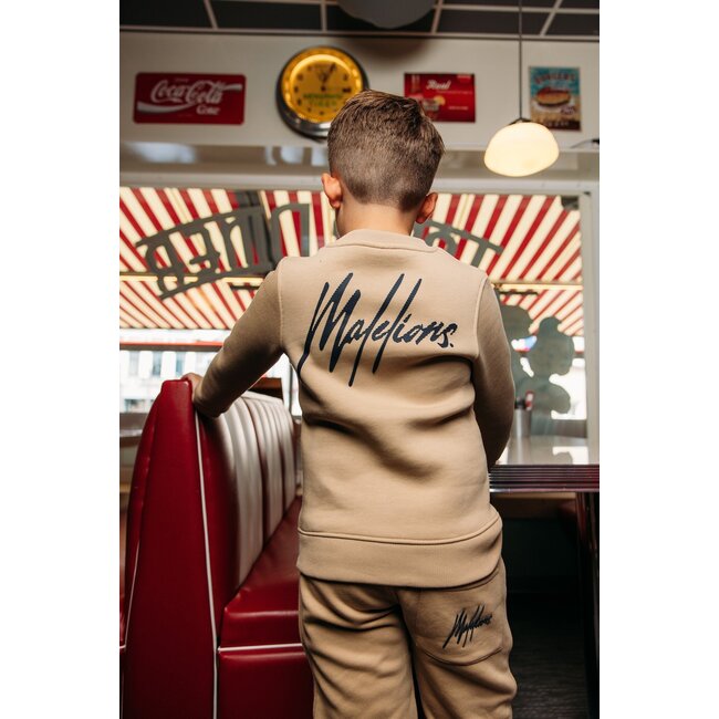 Malelions Sweater signature gestreept - Licht bruin / Navy blauw