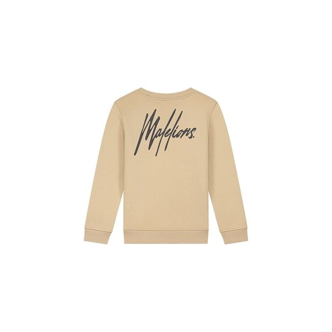 Malelions Sweater signature gestreept - Licht bruin / Navy blauw