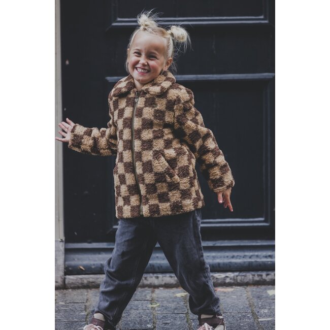 LOOXS Little Meisjes winterjas geruit fur - Kastanje bruin geruit