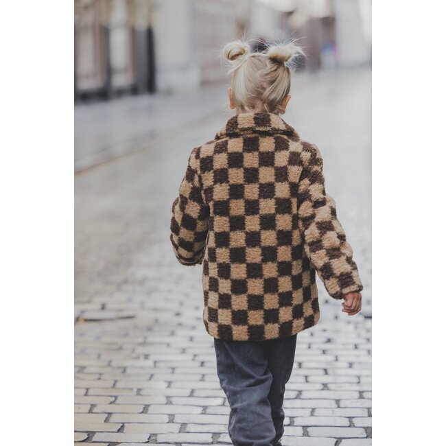 LOOXS Little Meisjes winterjas geruit fur - Kastanje bruin geruit