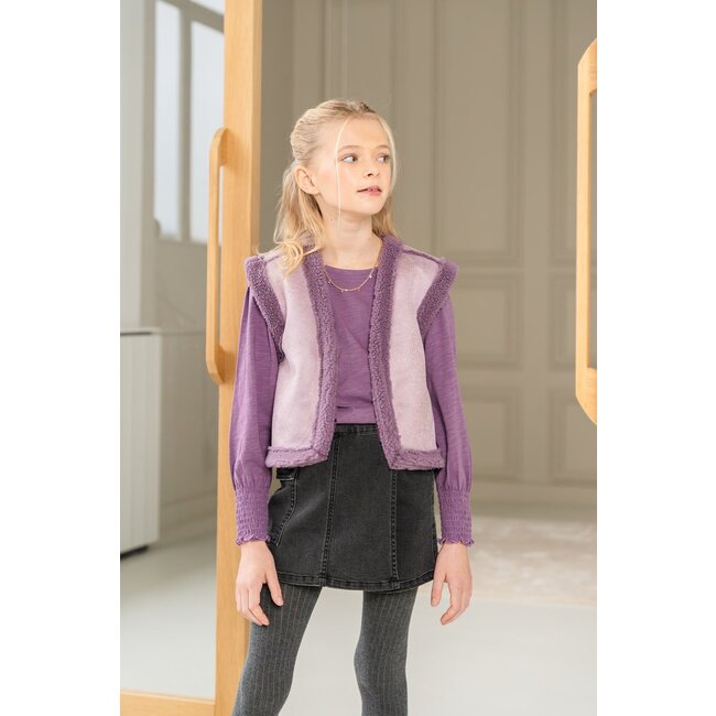 Like Flo Meisjes reversibel gilet teddy - Dewi - Lavendel