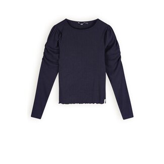 NoBell Meisjes t-shirt fijne rib - Kiss - Navy blauw