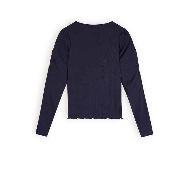 NoBell Meisjes t-shirt fijne rib - Kiss - Navy blauw