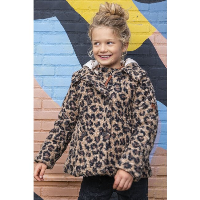 Like Flo Meisjes winterjas met capuchon - Alexa - Hazelnoot panter