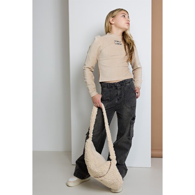 NoBell Meisjes cropped top met split - Kew - Pearled ivoor