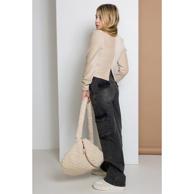 NoBell Meisjes cropped top met split - Kew - Pearled ivoor