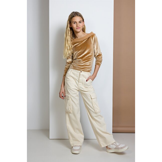 NoBell Meisjes top shiny velours off shoulder - Kelza - Rosy zand