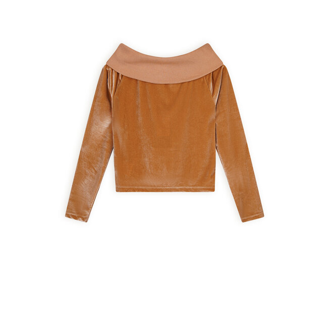 NoBell Meisjes top shiny velours off shoulder - Kelza - Rosy zand