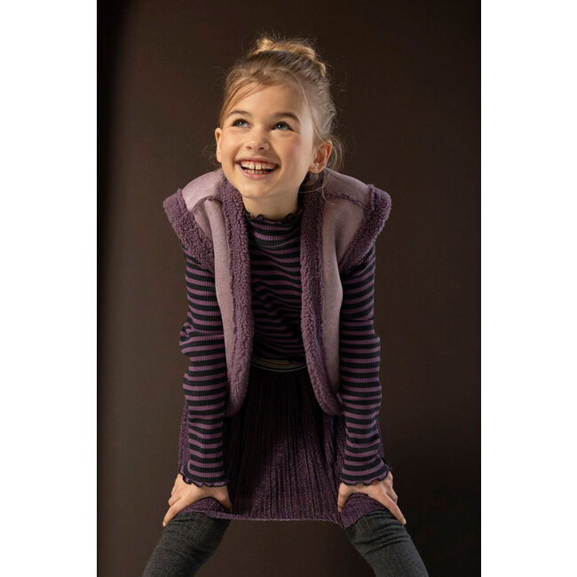 Like Flo Meisjes top rib - Eef - Lavendel / grijs gestreept