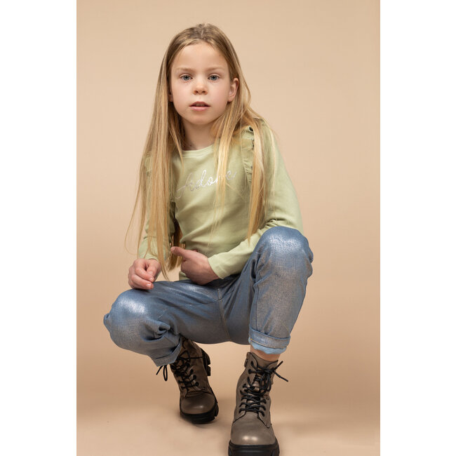 MAYCE Meisjes shirt rib ruffel - Pistache groen