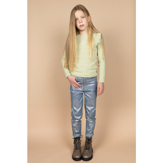 MAYCE Meisjes shirt rib ruffel - Pistache groen