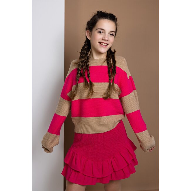 NoBell Meisjes jeans plooirok met riem - Nimmy - Piiink roze