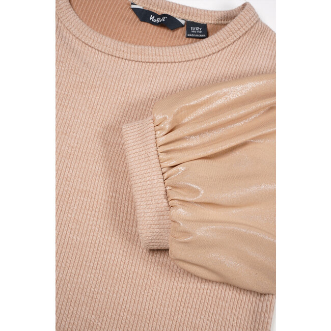 NoBell Zomer top meisjes Licht goud - rib - groot chiffon - korte mouw - Kylia