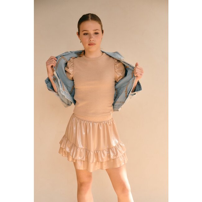 NoBell Zomer top meisjes Licht goud - rib - groot chiffon - korte mouw - Kylia