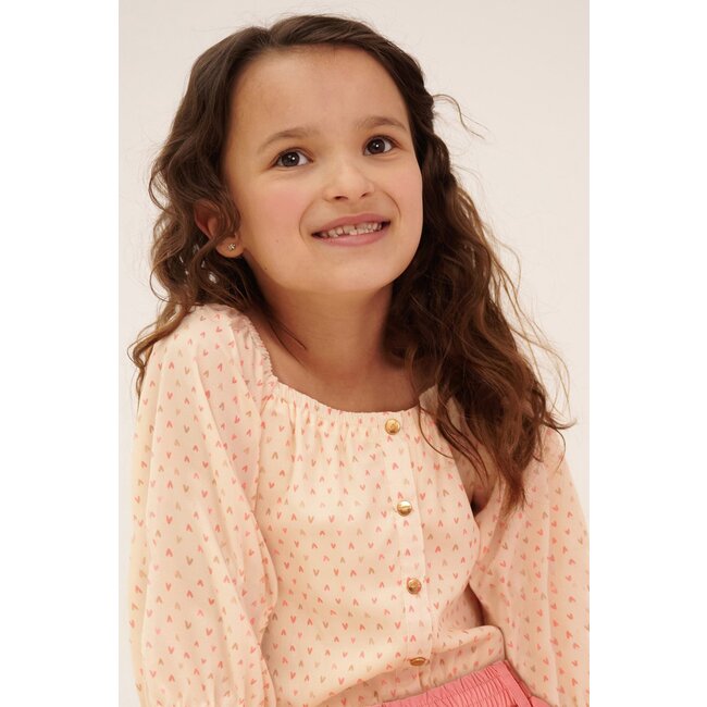 NoNo Zomer blouse meisjes Ivoor wit - AOP hartjes - cropped - Tomas