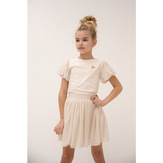 NoNo Zomer t-shirt meisjes Ivoor wit - mesh - ballon mouw - Kaya